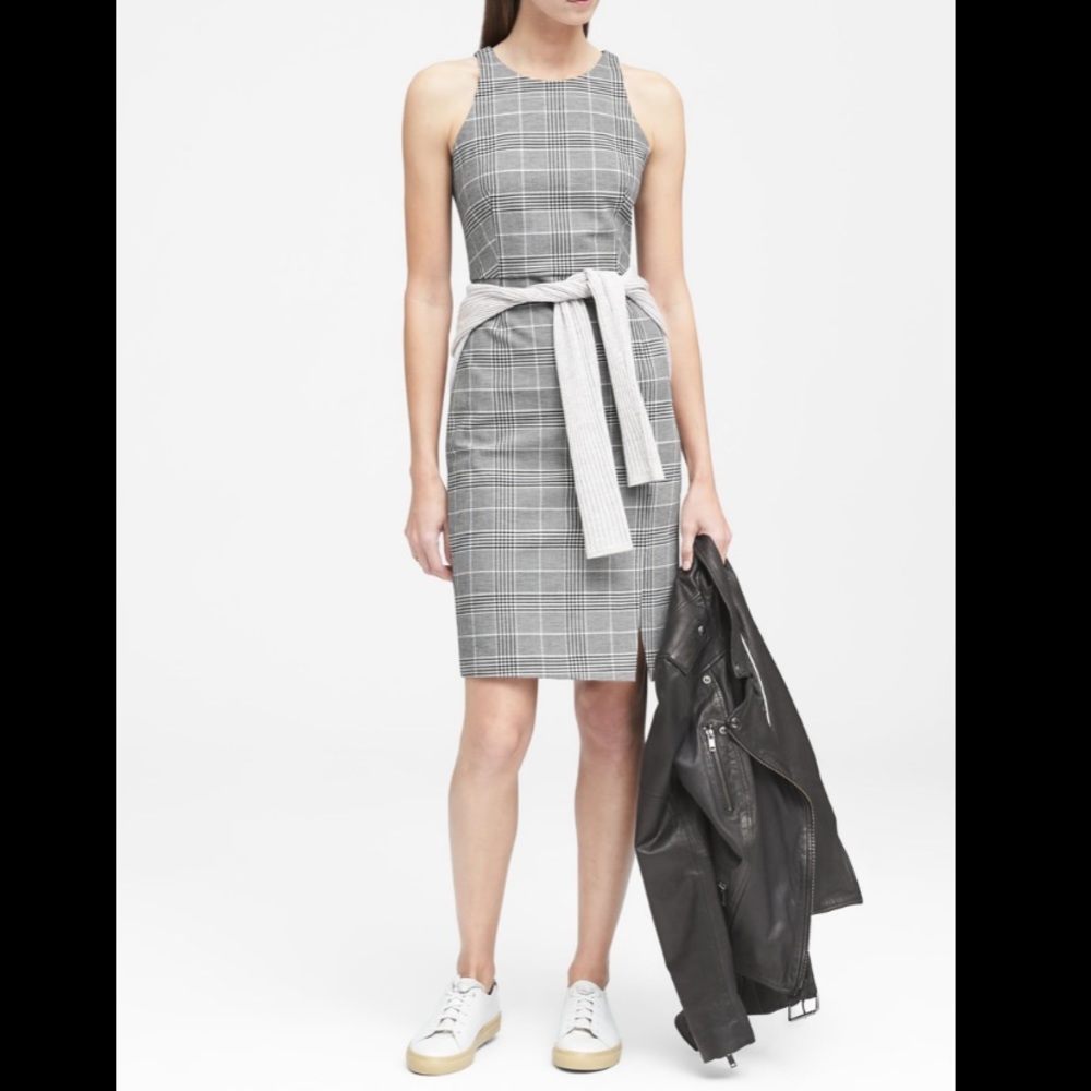 NEW BANANA REPUBLIC GREY BLACK PLAID SHIFT DRESS